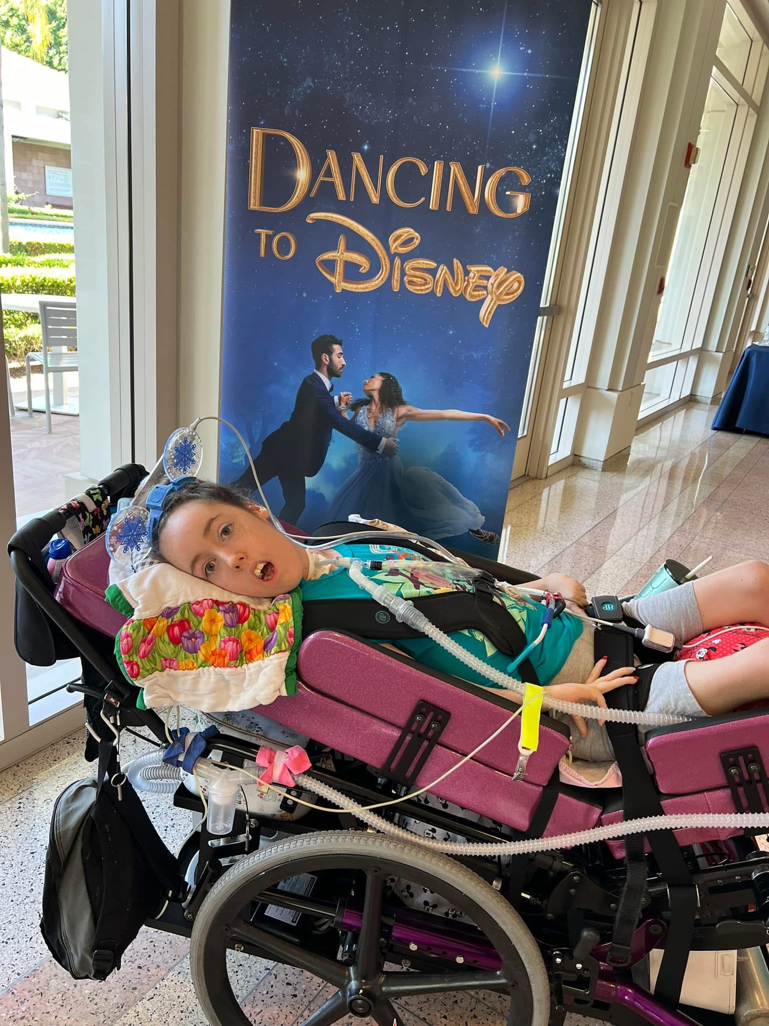 Kennedy in her wheelchair at a "Dancing to Disney" event.