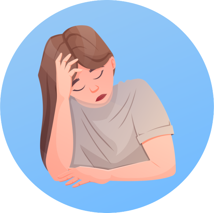 Illustration of a woman resting her head in her hand, showing signs of fatigue or stress.