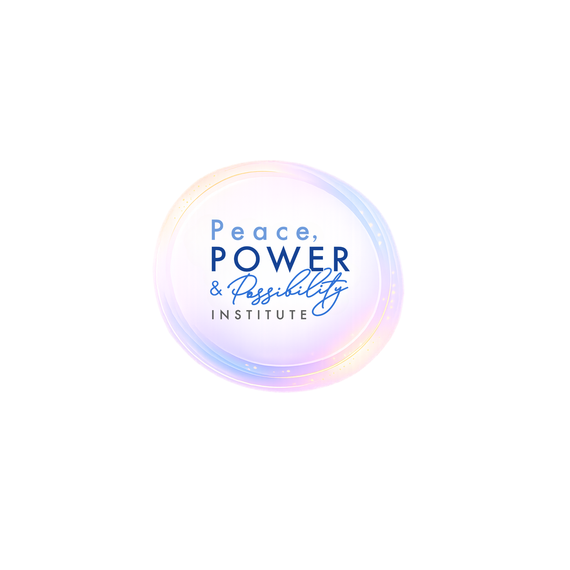 Peace, Power & Possibility Institute logo, text inside a soft glowing circle.